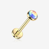Implant Grade Titanium OneFit Threadless Golden Iridescent Stone Top Flat Back Stud Labret-Blue
