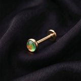 Detail View 1 of Implant Grade Titanium OneFit Threadless Golden Iridescent Stone Top Flat Back Stud Labret-Green