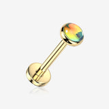 Implant Grade Titanium OneFit Threadless Golden Iridescent Stone Top Flat Back Stud Labret-Green