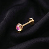 Detail View 1 of Implant Grade Titanium OneFit Threadless Golden Iridescent Stone Top Flat Back Stud Labret-Pink