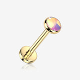 Implant Grade Titanium OneFit Threadless Golden Iridescent Stone Top Flat Back Stud Labret-Pink