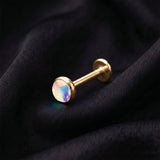 Detail View 1 of Implant Grade Titanium OneFit Threadless Golden Iridescent Stone Top Flat Back Stud Labret-Aurora