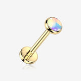 Implant Grade Titanium OneFit Threadless Golden Iridescent Stone Top Flat Back Stud Labret-Aurora