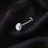 Detail View 1 of Implant Grade Titanium OneFit Threadless Iridescent Stone Top Flat Back Stud Labret-Aurora