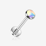 Implant Grade Titanium OneFit Threadless Iridescent Stone Top Flat Back Stud Labret-Aurora
