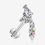 Implant Grade Titanium OneFit Threadless Teardrop Spear Dangle Marquise Sparkle Flat Back Stud Labret-Clear Gem