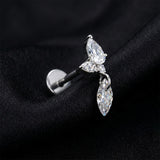 Detail View 1 of Implant Grade Titanium OneFit Threadless Teardrop Spear Dangle Marquise Sparkle Flat Back Stud Labret-Clear Gem