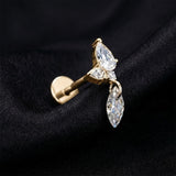 Detail View 1 of Implant Grade Titanium OneFit Threadless Golden Teardrop Spear Dangle Marquise Sparkle Flat Back Stud Labret-Clear Gem