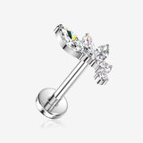 Implant Grade Titanium OneFit Threadless Angelic Sparkle Curve Flat Back Stud Labret-Clear Gem