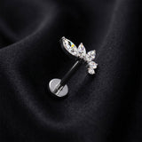 Detail View 1 of Implant Grade Titanium OneFit Threadless Angelic Sparkle Curve Flat Back Stud Labret-Clear Gem