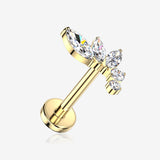 Implant Grade Titanium OneFit Threadless Golden Angelic Sparkle Curve Flat Back Stud Labret-Clear Gem