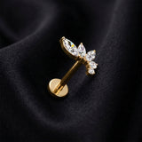 Detail View 1 of Implant Grade Titanium OneFit Threadless Golden Angelic Sparkle Curve Flat Back Stud Labret-Clear Gem