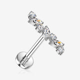 Implant Grade Titanium OneFit Threadless Marquise ZigZag Sparkle Bar Flat Back Stud Labret-Clear Gem