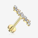 Implant Grade Titanium OneFit Threadless Golden Marquise ZigZag Sparkle Bar Flat Back Stud Labret-Clear Gem