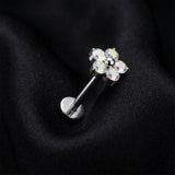 Detail View 1 of Implant Grade Titanium OneFit Threadless Flower Sparkle Flat Back Stud Labret-Aurora Borealis