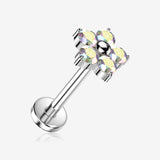 Implant Grade Titanium OneFit Threadless Flower Sparkle Flat Back Stud Labret-Aurora Borealis