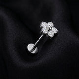 Detail View 1 of Implant Grade Titanium OneFit Threadless Flower Sparkle Flat Back Stud Labret-Clear Gem