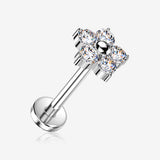 Implant Grade Titanium OneFit Threadless Flower Sparkle Flat Back Stud Labret-Clear Gem