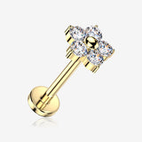 Implant Grade Titanium OneFit Threadless Golden Flower Sparkle Flat Back Stud Labret-Clear Gem