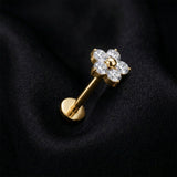 Detail View 1 of Implant Grade Titanium OneFit Threadless Golden Flower Sparkle Flat Back Stud Labret-Clear Gem