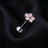 Detail View 1 of Implant Grade Titanium OneFit Threadless Flower Sparkle Flat Back Stud Labret-Pink