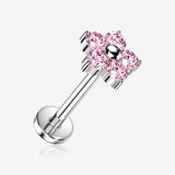Implant Grade Titanium OneFit Threadless Flower Sparkle Flat Back Stud Labret-Pink