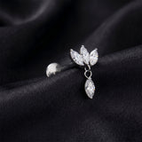 Detail View 1 of Implant Grade Titanium OneFit Threadless Triple Marquise Sparkle Dangle Flat Back Stud Labret-Clear Gem