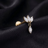 Detail View 1 of Implant Grade Titanium OneFit Threadless Golden Triple Marquise Sparkle Dangle Flat Back Stud Labret-Clear Gem
