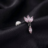Detail View 1 of Implant Grade Titanium OneFit Threadless Triple Marquise Sparkle Dangle Flat Back Stud Labret-Pink