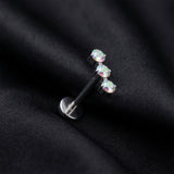Detail View 1 of Implant Grade Titanium OneFit Threadless Triple Linear Round Gem Dangle Flat Back Stud Labret-Aurora Borealis