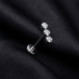 Detail View 1 of Implant Grade Titanium OneFit Threadless Triple Linear Round Gem Dangle Flat Back Stud Labret-Clear Gem
