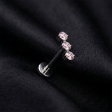Detail View 1 of Implant Grade Titanium OneFit Threadless Triple Linear Round Gem Dangle Flat Back Stud Labret-Pink