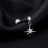 Detail View 1 of Implant Grade Titanium OneFit Threadless Gem Starburst Sparkle Dangle Flat Back Stud Labret-Clear Gem
