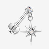 Implant Grade Titanium OneFit Threadless Gem Starburst Sparkle Dangle Flat Back Stud Labret-Clear Gem