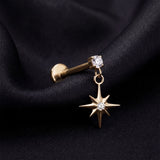 Detail View 1 of Implant Grade Titanium OneFit Threadless Golden Gem Starburst Sparkle Dangle Flat Back Stud Labret-Clear Gem