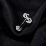 Detail View 1 of Implant Grade Titanium OneFit Threadless Iconic Bling Dollar Sign Top Flat Back Stud Labret-Clear Gem