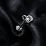 Detail View 1 of Implant Grade Titanium OneFit Threadless Elegant Aura Heart Sparkle Top Flat Back Stud Labret-Clear Gem