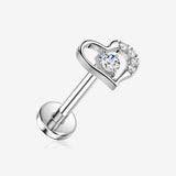 Implant Grade Titanium OneFit Threadless Elegant Aura Heart Sparkle Top Flat Back Stud Labret-Clear Gem