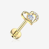 Implant Grade Titanium OneFit Threadless Golden Elegant Aura Heart Sparkle Top Flat Back Stud Labret-Clear Gem