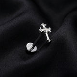Detail View 1 of Implant Grade Titanium OneFit Threadless Fleury Cross Sparkle Top Flat Back Stud Labret-Clear Gem