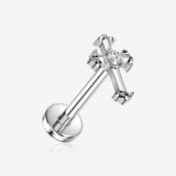 Implant Grade Titanium OneFit Threadless Fleury Cross Sparkle Top Flat Back Stud Labret-Clear Gem