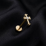Detail View 1 of Implant Grade Titanium OneFit Threadless Golden Fleury Cross Sparkle Top Flat Back Stud Labret-Clear Gem