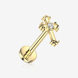 Implant Grade Titanium OneFit Threadless Golden Fleury Cross Sparkle Top Flat Back Stud Labret-Clear Gem