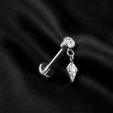 Detail View 1 of Implant Grade Titanium OneFit Threadless Sparkle Gem Kite Dangle Top Flat Back Stud Labret-Clear Gem