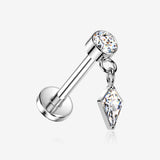 Implant Grade Titanium OneFit Threadless Sparkle Gem Kite Dangle Top Flat Back Stud Labret-Clear Gem