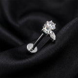 Detail View 1 of Implant Grade Titanium OneFit Threadless Sparkle Gem Cluster Top Flat Back Stud Labret-Clear Gem