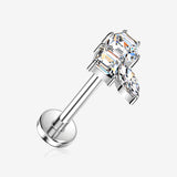 Implant Grade Titanium OneFit Threadless Sparkle Gem Cluster Top Flat Back Stud Labret-Clear Gem