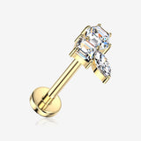 Implant Grade Titanium OneFit Threadless Golden Sparkle Gem Cluster Top Flat Back Stud Labret-Clear Gem