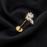 Detail View 1 of Implant Grade Titanium OneFit Threadless Golden Sparkle Gem Cluster Top Flat Back Stud Labret-Clear Gem