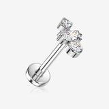 Implant Grade Titanium OneFit Threadless Sparkle Gem Geometric Top Flat Back Stud Labret-Clear Gem